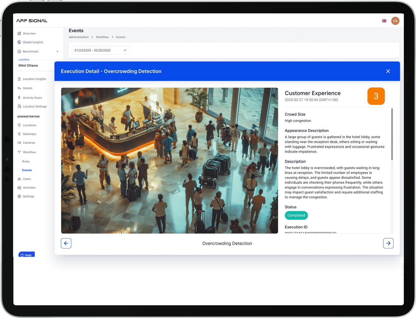 Overcrowding event — real-time queue detection